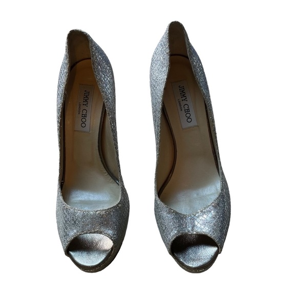 Jimmy Choo Peep Toe Platform Stiletto Glitter Sparkly Heel Womens 40 / US 10 - Picture 2 of 9